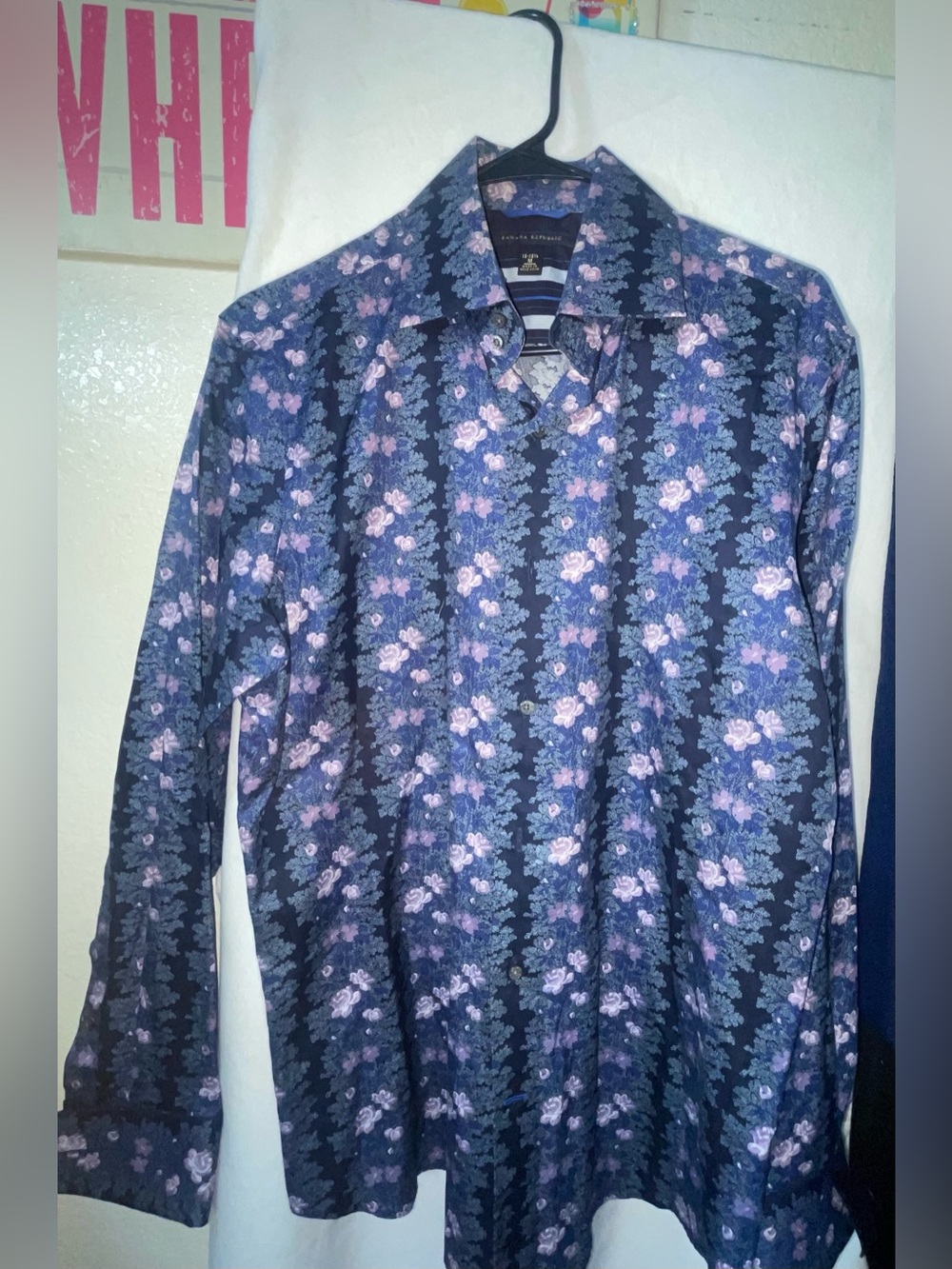 Banana Republic Factory Navy Button-Down Shirt with Lavender Floral Print